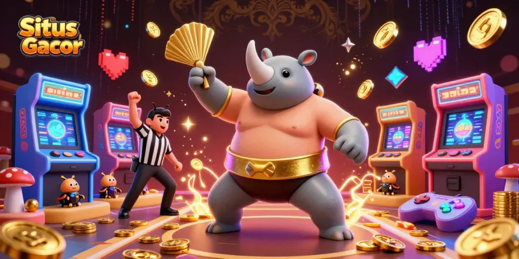 Situs Slot Gacor menarik dengan kejuaraan sumo kumbang badak dan koin emas terbang.