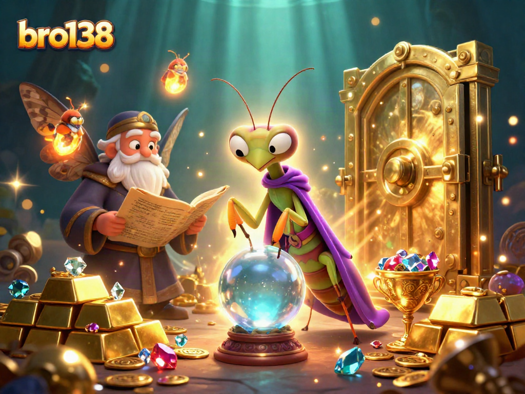 Experience bro138 enchantment with mystical fortune teller and riches in a vibrant casino scene.