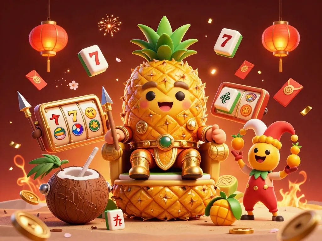 Melihat permainan slot purnatoto dengan simbol keberuntungan dan karakter menarik di kasino.