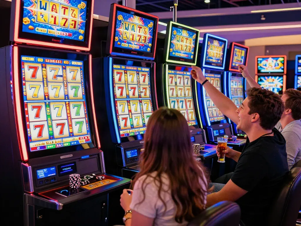 People enjoying a thrilling Lucky777 gaming experience at a vibrant casino.