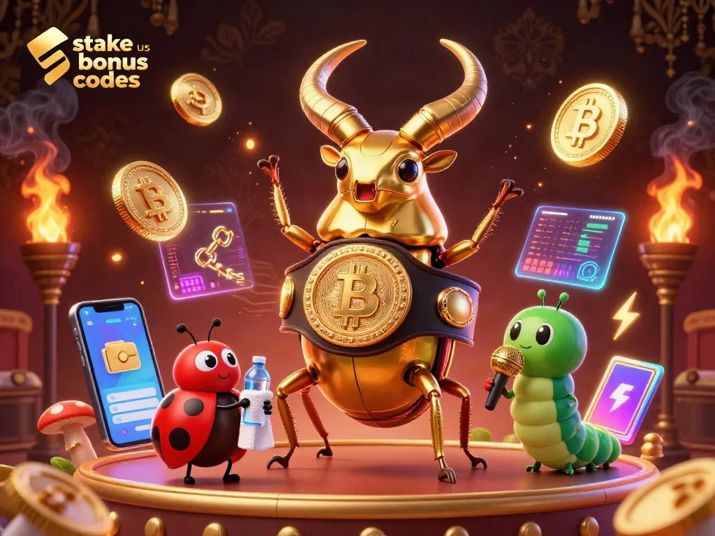 Engage with stake us bonus codes while enjoying a vibrant 3D casino illustration.