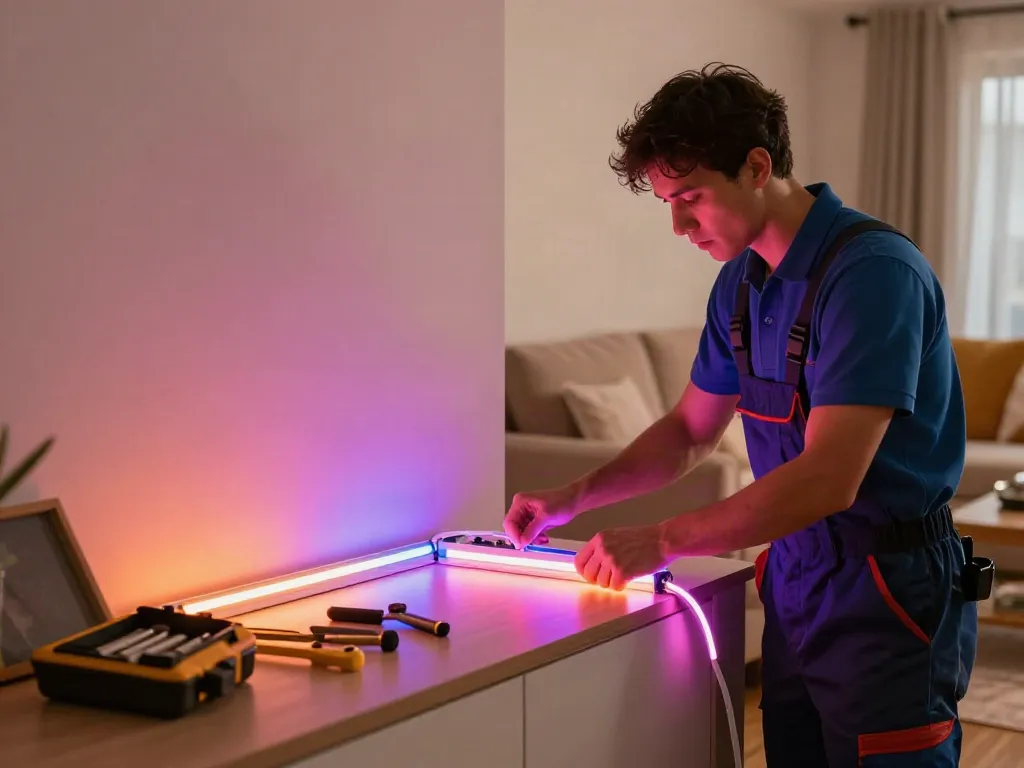 Instalare benzi LED de către un profesionist, iluminat modern, servicii de încredere.
