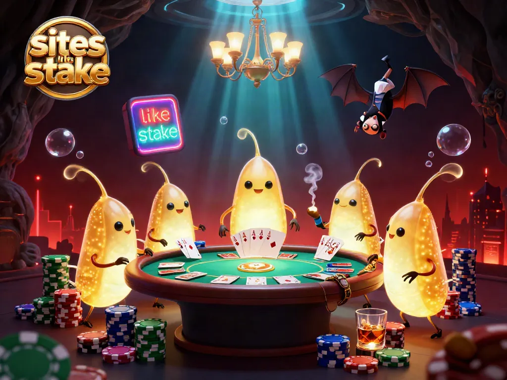 Experience the fun of sites like stake with vibrant cartoon glowworms in a lively casino setting.