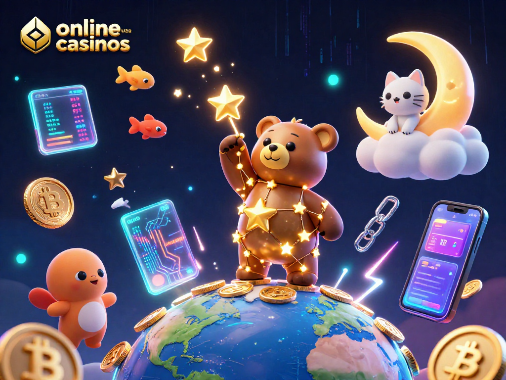 Experience the thrill of online usa casinos with vibrant characters, crypto elements, and gaming excitement.