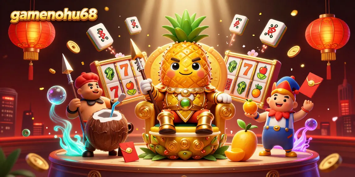 Engage with gamenohu68's vibrant casino scene featuring golden characters and lively gaming elements.