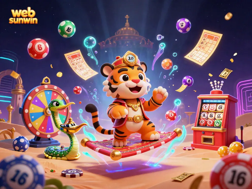 Experience the excitement of web sunwin with an Arabian Nights-themed casino illustration featuring a golden sultan and dynamic game elements.
