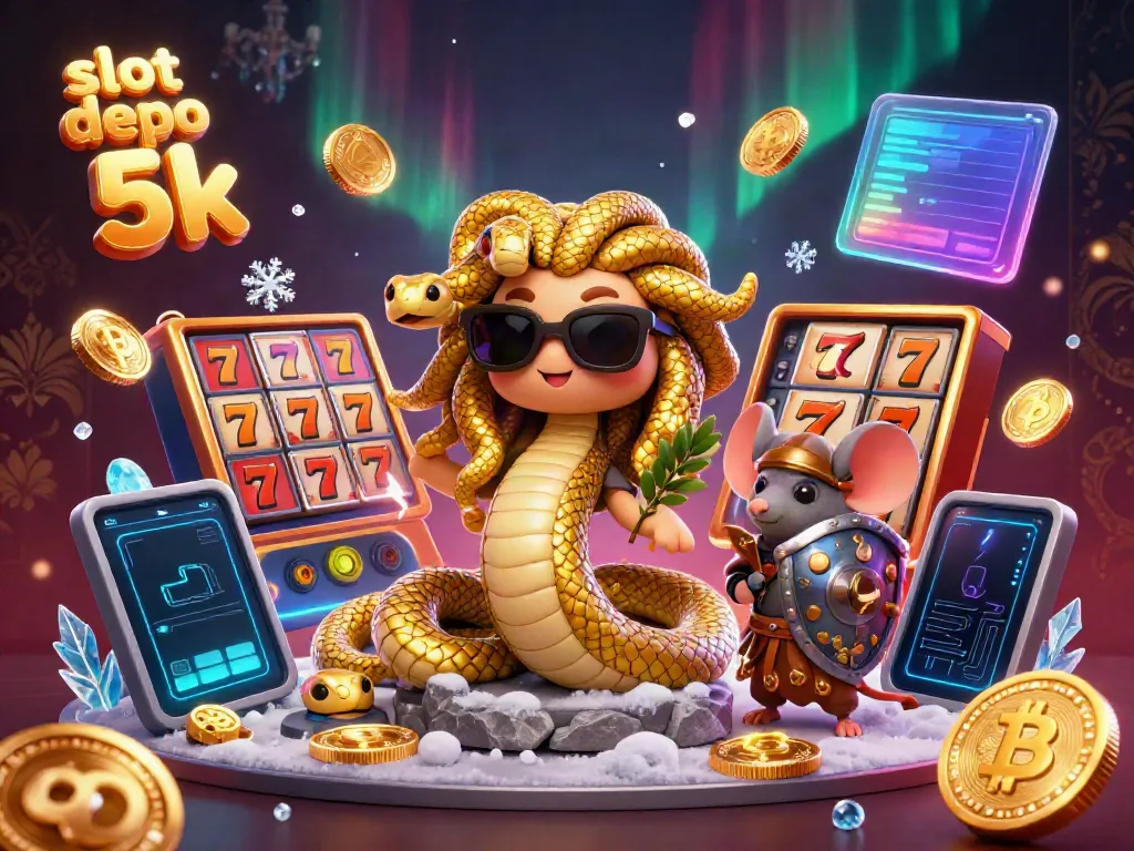 Engage with slot depo 5k in a vibrant 3D scene featuring friendly characters and slot elements.