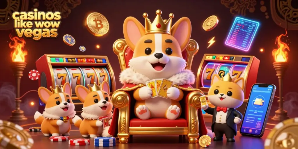 Engage with casinos like wow vegas and enjoy exciting slot games in a 3D vibrant illustration.