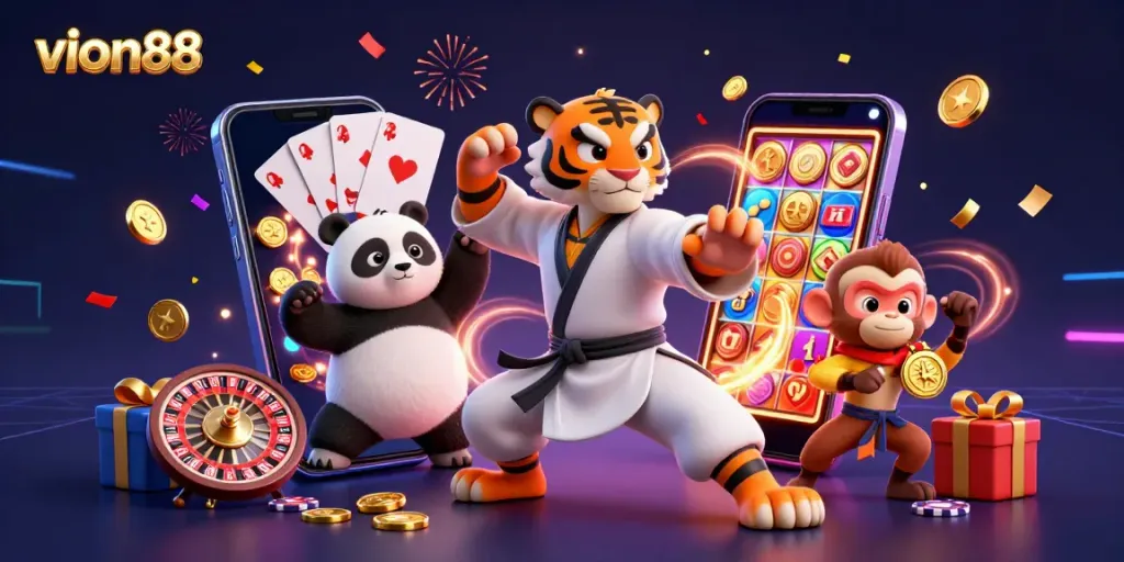 Experience winning moments with vion88 in this engaging 3D casino scene.