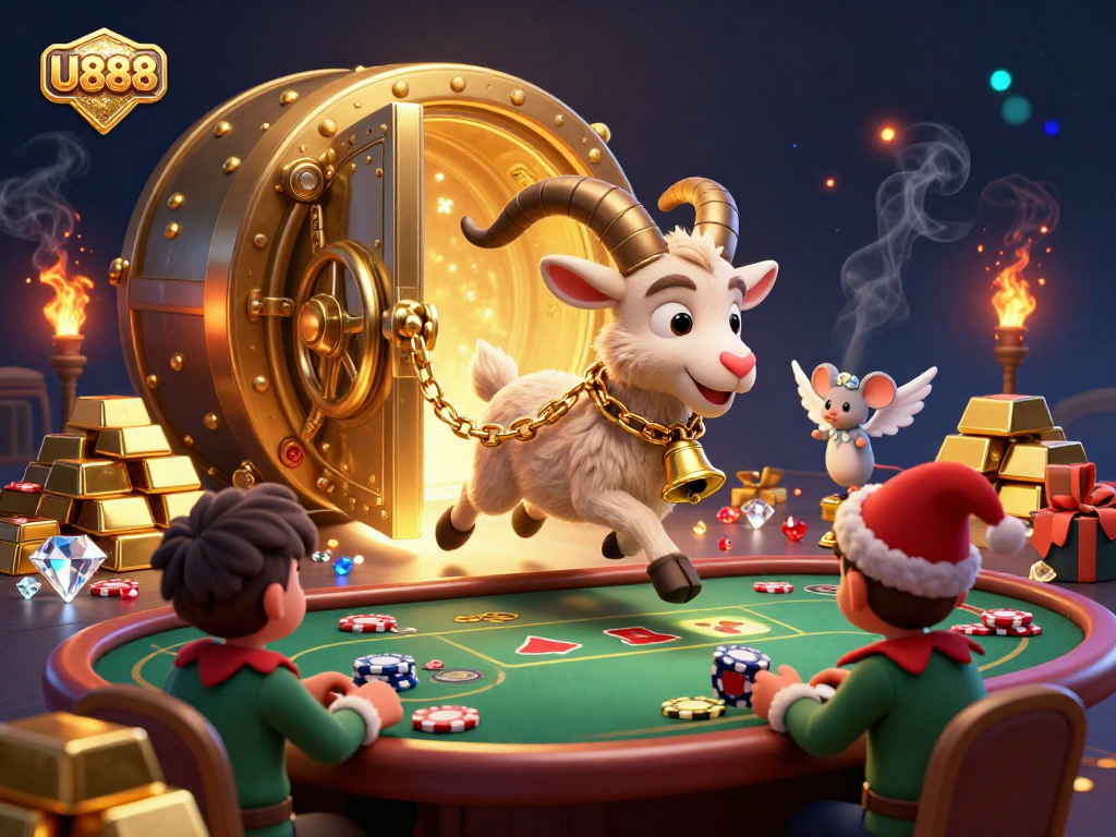 Engage in thrilling gaming at U888's lively casino, where ecstatic characters and sparkling treasures abound.