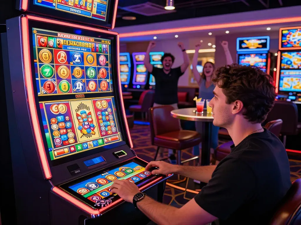 Exciting gameplay at bonus buy slots in a lively casino setting