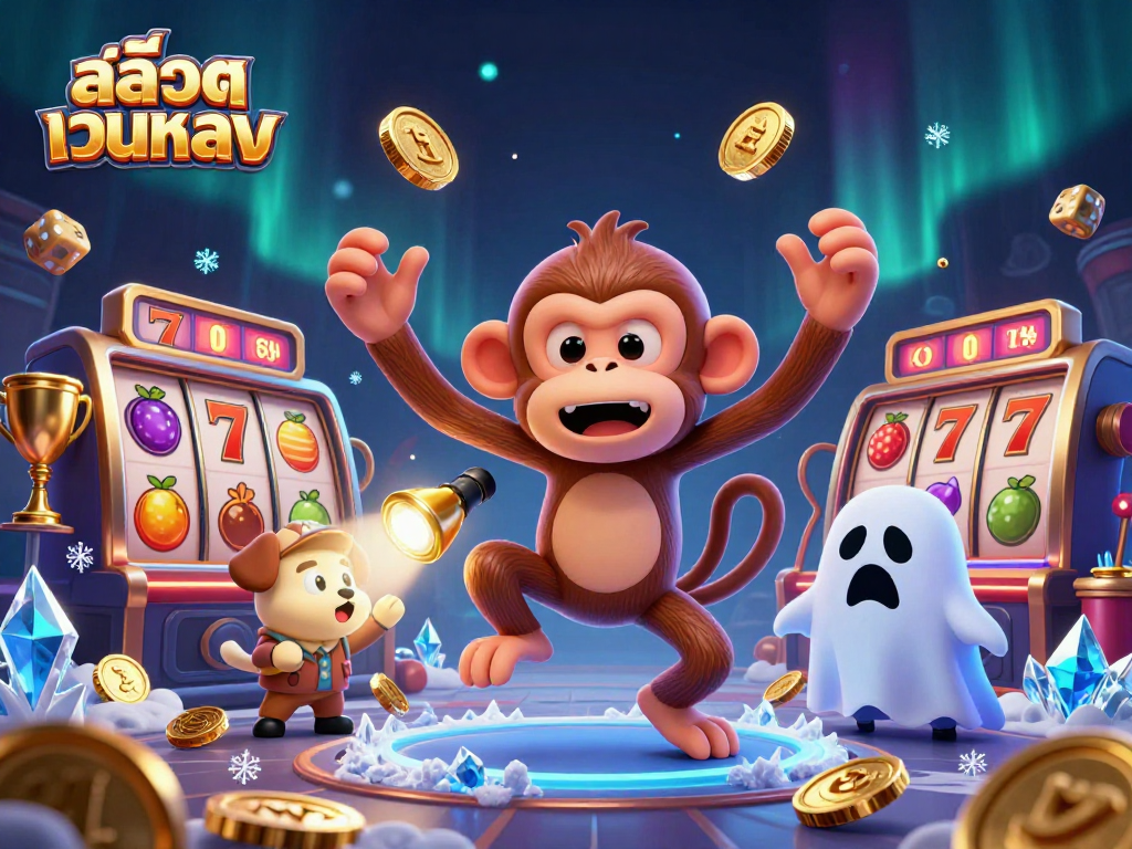 Play dynamic slot games with สล็อตเว็บตรง featuring playful characters in a haunted casino atmosphere.