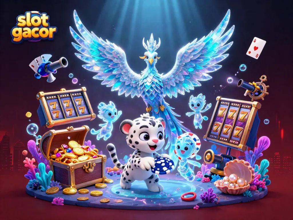 Experience the thrill of slot gacor with a colorful 3D scene featuring dynamic characters and casino elements.