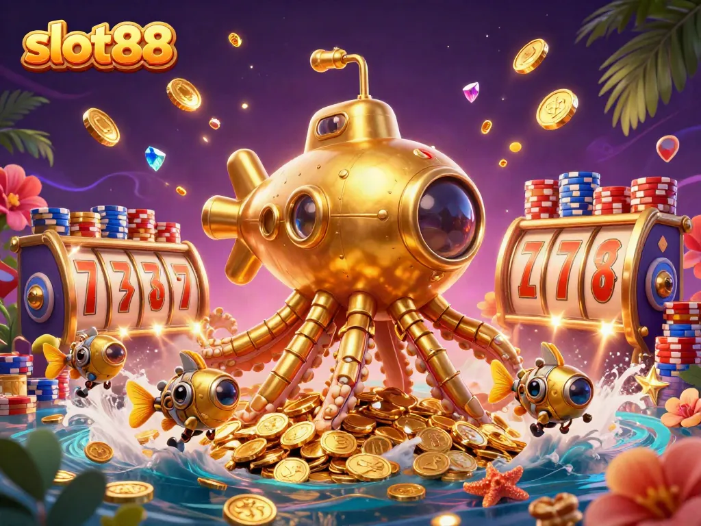 Spin the reels with slot88 as a golden kraken submarine navigates through riches.