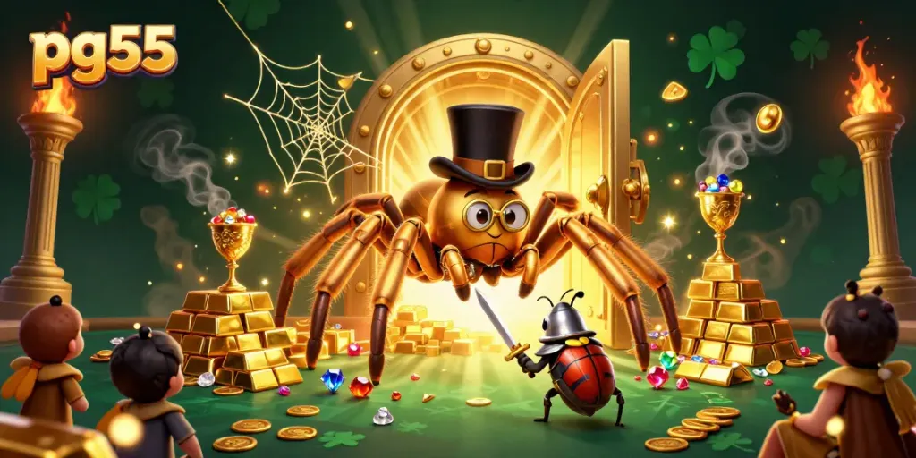 Experience thrilling gambling action with pg55 in a vibrant, magical casino scene.