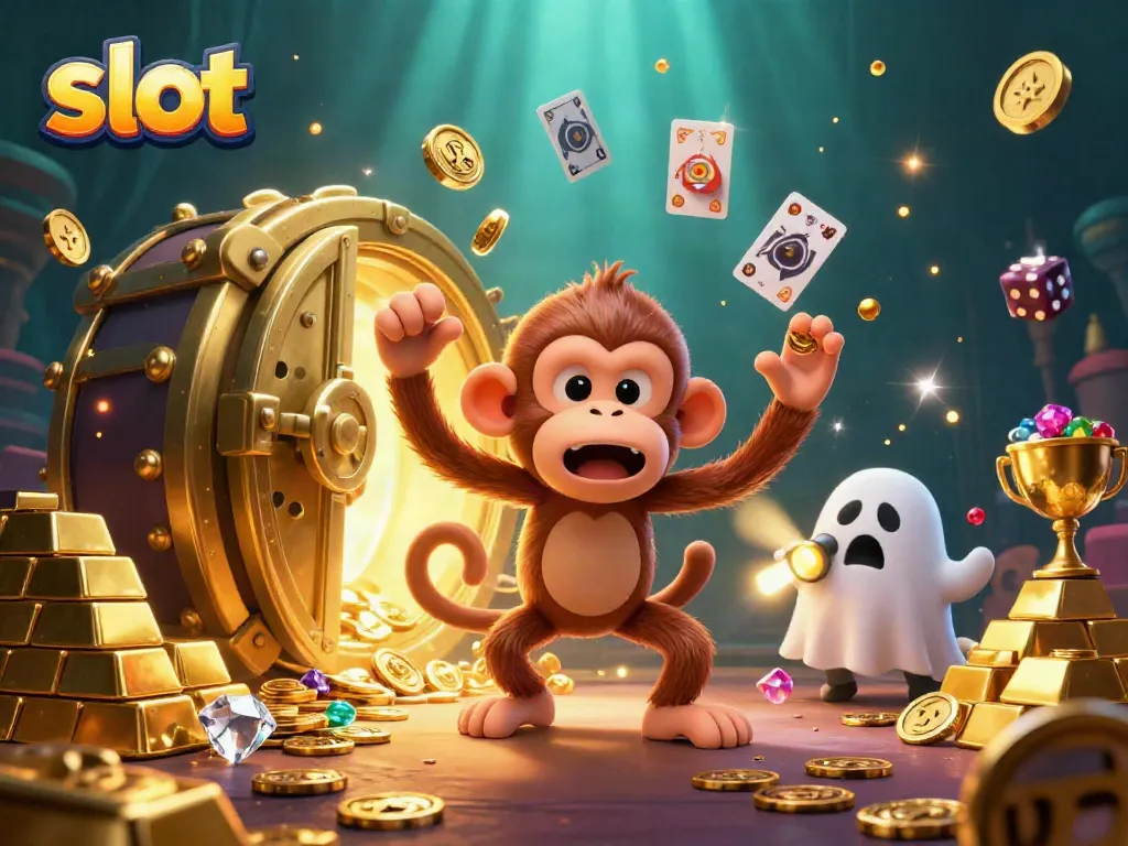 Experience thrilling slot action in a vibrant casino scene featuring gold coins and jackpots