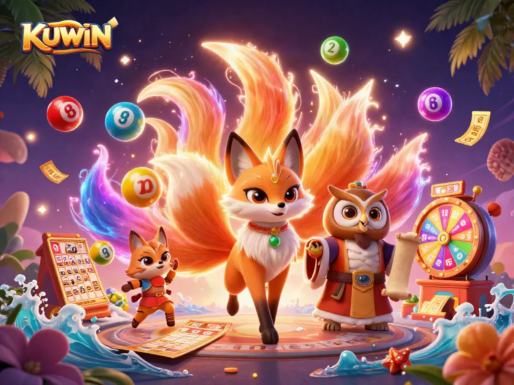 KUWIN creates excitement with a vibrant digital lottery scene featuring a magical fox and owl