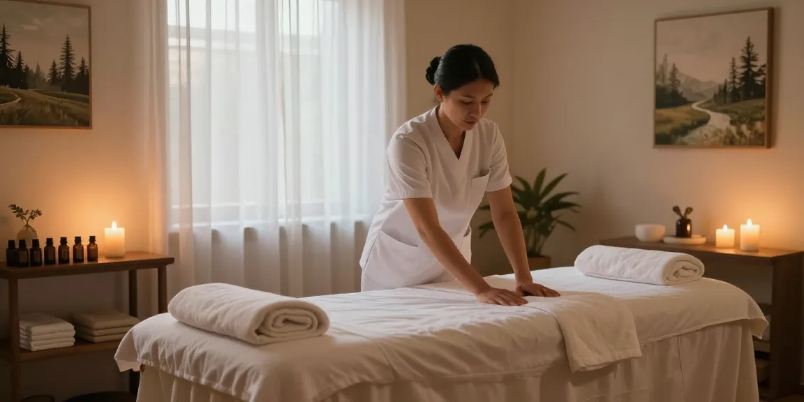 마포출장안마 - Tranquil massage therapy room setup with essential oils and calming ambiance.