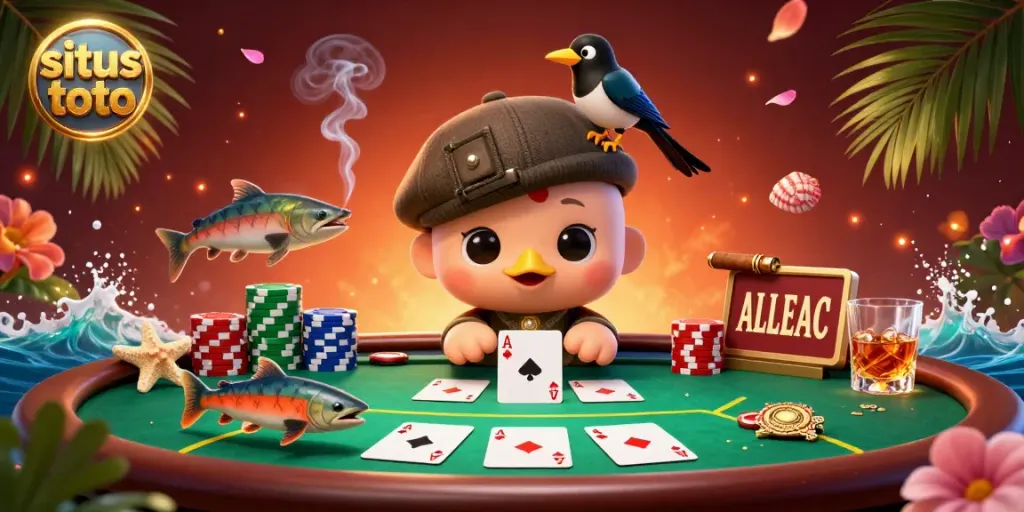 Engage in the fun of situs toto with baby Nessie and vibrant casino elements in this playful scene.