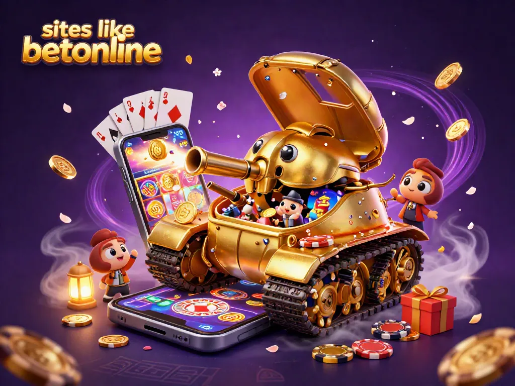 Engage in thrilling gaming with sites like betonline and a dynamic casino scene featuring a golden beetle tank.