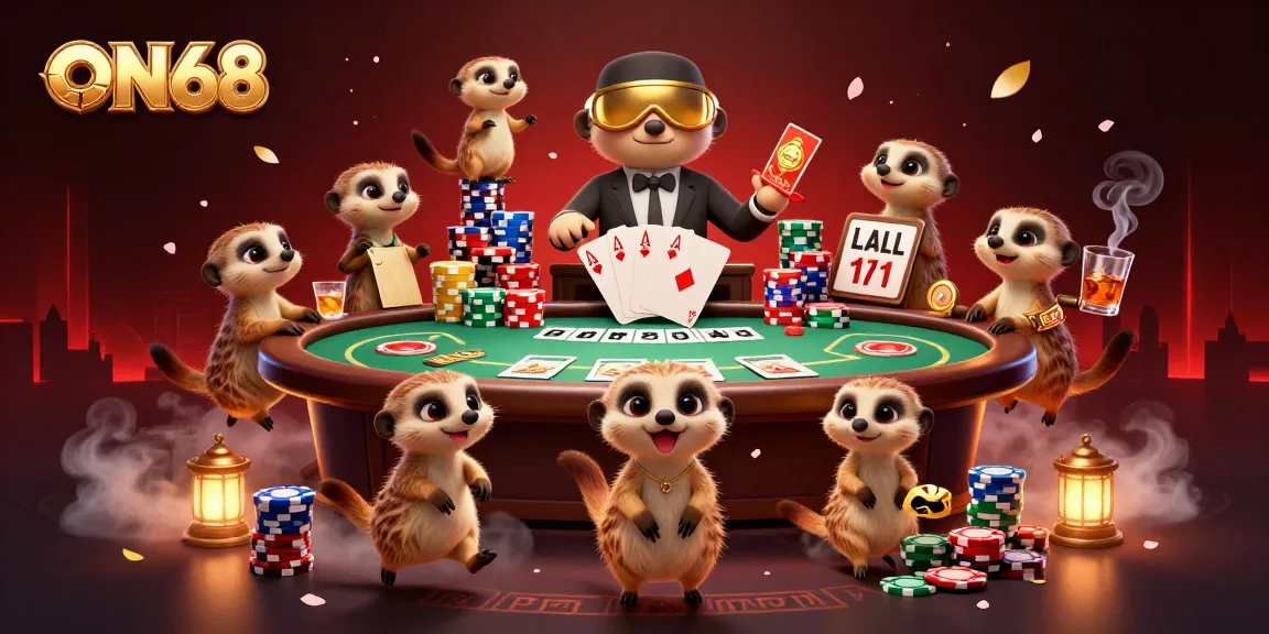 Experience the excitement at ON68 with meerkats managing a vibrant casino scene full of games and action.