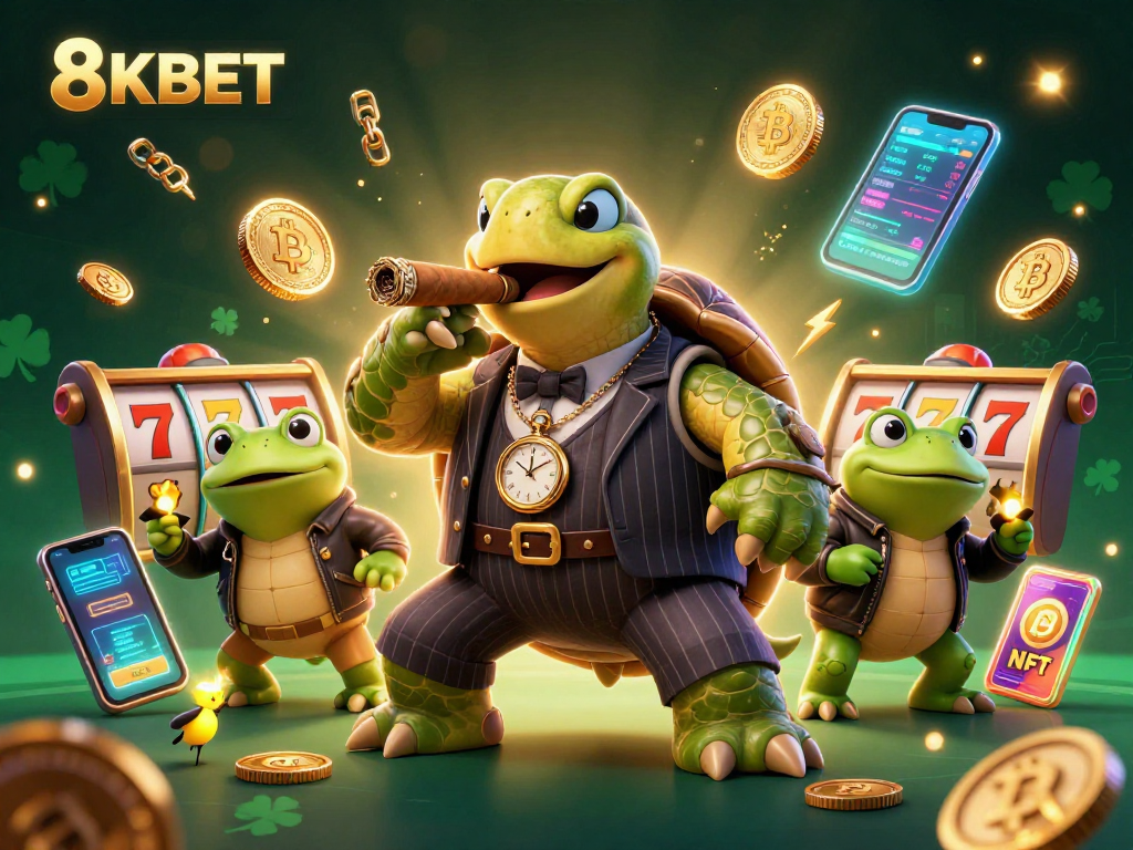 8KBET showcases a fun-filled scene with characters and vibrant gambling elements illuminating excitement on the casino floor.