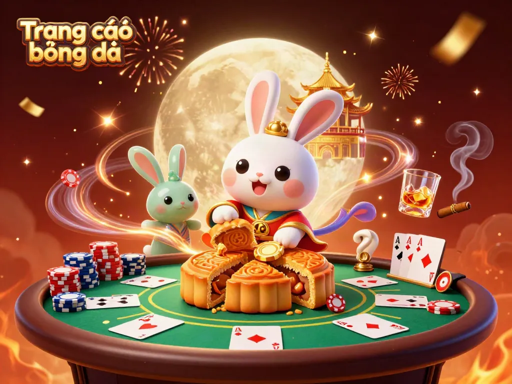 Experience vibrant Trang cá độ bóng đá action with moon rabbits, poker chips, and dynamic confetti.