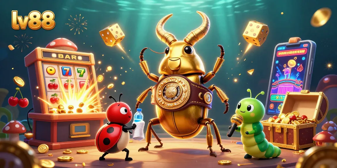 Engage in thrilling casino action with lv88 featuring a giant golden stag beetle champion in an electrifying atmosphere.