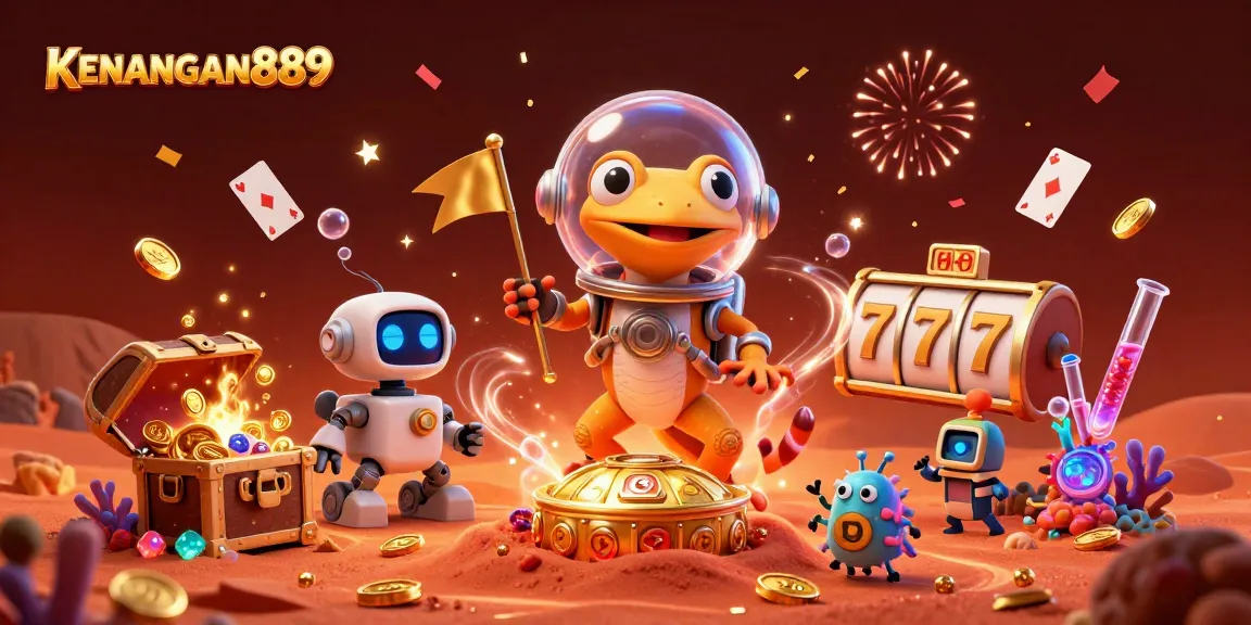 Experience the thrilling world of KENANGAN889 with a cartoon gecko uncovering a golden casino!