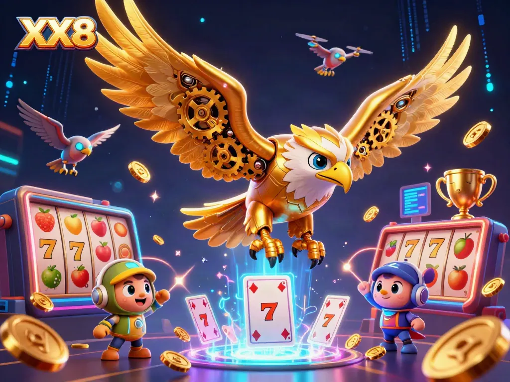 Experience the thrill of XX8 with a dynamic scene of a golden eagle in a casino-themed atmosphere.