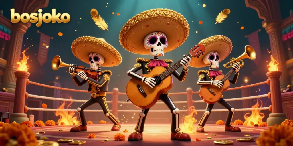 Experience the thrill of bosjoko with a vibrant illustration of a mariachi band in a lively casino setting.