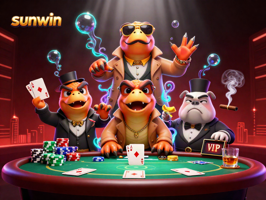 Experience the thrilling action at Sunwin Casino with raptors dressed as a player entering a VIP area!