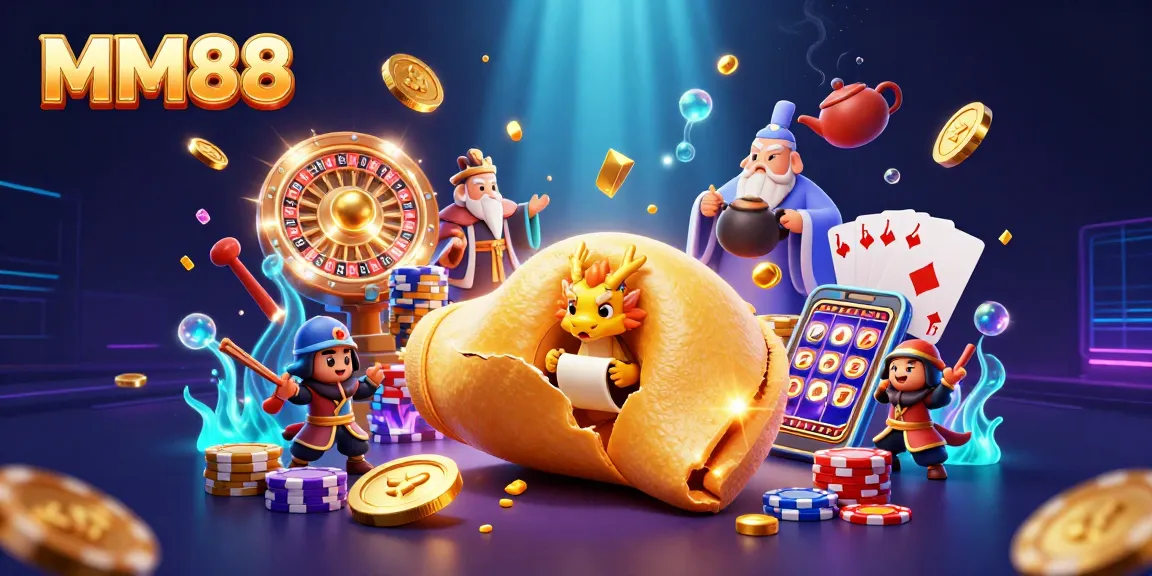 Join MM88's thrilling world of golden fortunes and gaming excitement with vibrant casino elements.
