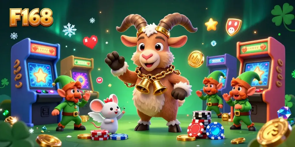 Engage in thrilling gameplay at F168, as gremlins steal poker chips in a lively online casino scene.