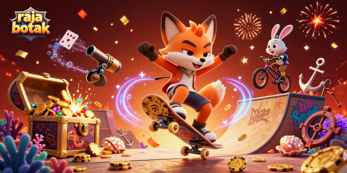 Experience thrilling raja botak action with a vibrant skateboard fox and BMX rabbit amidst dynamic casino elements.