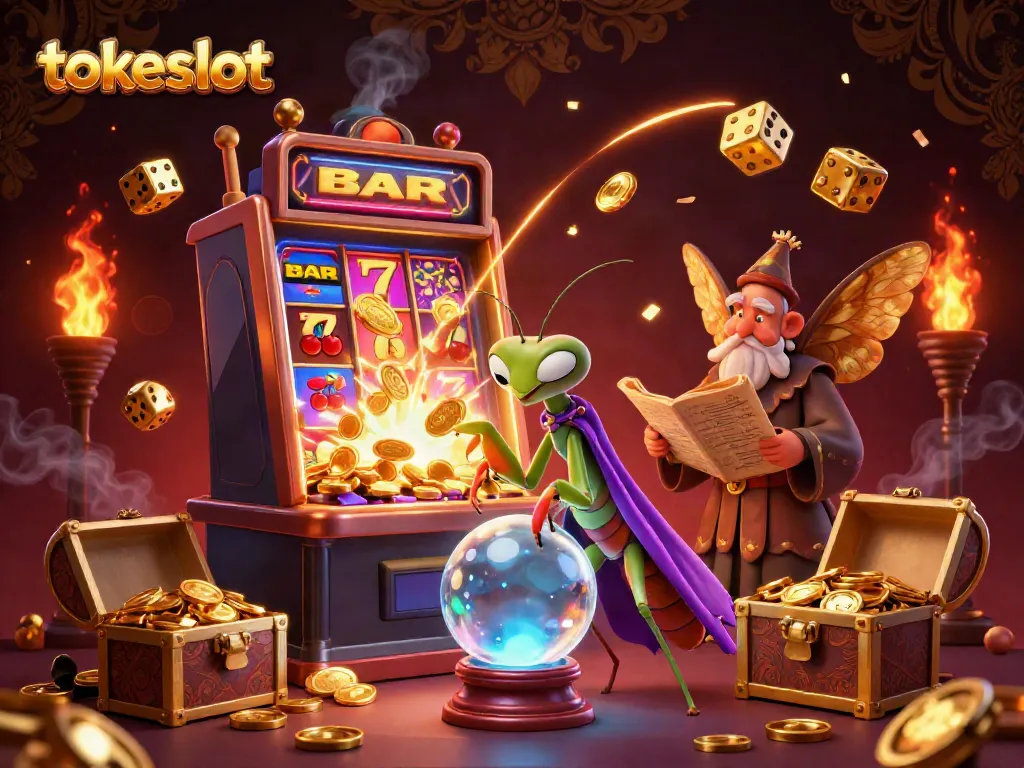 Experience the thrilling world of tokeslot with a dynamic scene of fortune tellers and vibrant casino elements.