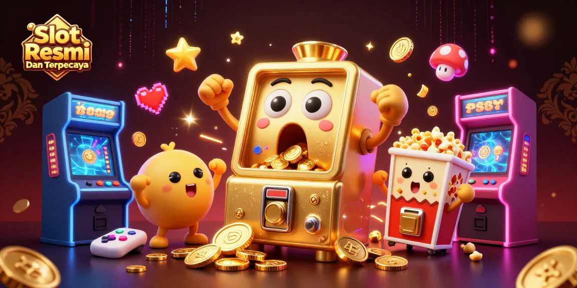Experience the excitement of Slot Resmi Dan Terpercaya as golden slot machines hit jackpots and cheer with dynamic game elements.