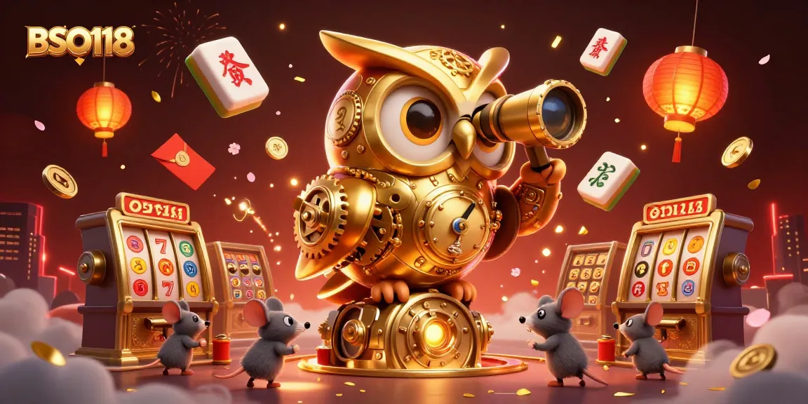 Engage in thrilling gameplay with BSO118, observing a golden owl and animated casino action.